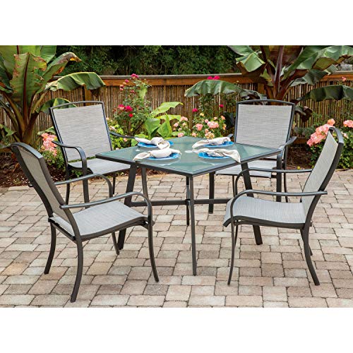 Hanover Foxhill 5-Piece Grade Patio Set with 4 Sling Dining Chairs Commercial Outdoor Furniture, Gray/Gunmetal