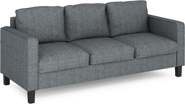 Furinno Bayonne Modern Upholstered 3-Seater Sofa Couch for Living Room, Gunmetal