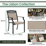 Hanover 6 Sling Stationary Chairs and 39 in. x 68 in. Cast-Top Table in Tan Lisbon 7-Piece Outdoor Dining Set
