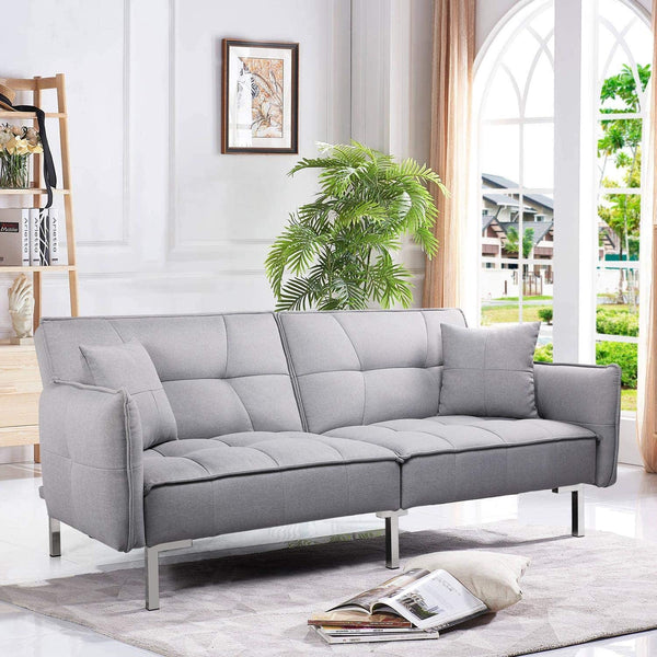 Yaheetech Sleeper Sofa Couch Bed Convertible Sofa Modern Futon Couches Sofas Bed Fold Up and Down Linen Fabric Recliner Couch for Living Room Gray