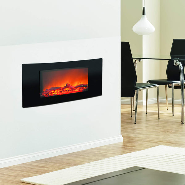 Cambridge 35-in. Callisto Curved Wall Mount Electric Fireplace with Crystal Display, Timer, and Remote, Black, CAMBR35WMEF-2BLK