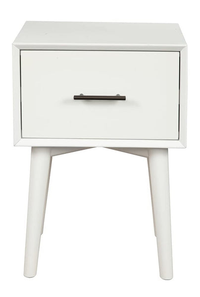 Alpine Furniture Flynn Wood 1 Drawer End Table in White