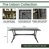 Hanover 6 Sling Stationary Chairs and 39 in. x 68 in. Cast-Top Table in Tan Lisbon 7-Piece Outdoor Dining Set