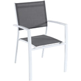 Hanover Del Mar 7-Piece Outdoor Dining Set with 6 Sling Chairs in Gray/White and a 78" x 40" Dining Table