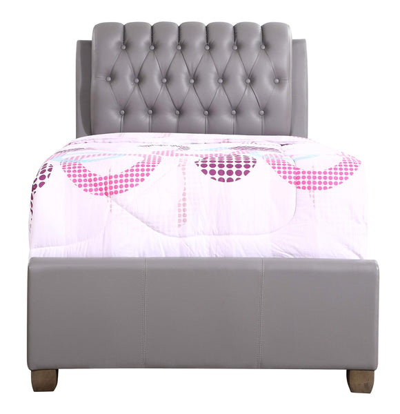 Glory Furniture Marilla Faux Leather Upholstered Twin Bed in Light Gray