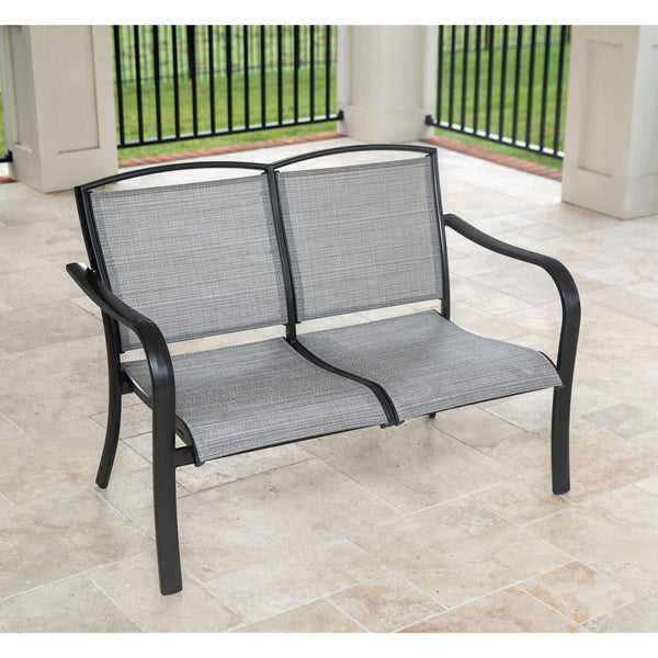 Hanover Foxhill All-Weather Grade Aluminum Loveseat with Sunbrella Fabric, FOXHLLVST-GMASH Commercial Outdoor Furniture, Gunmetal/Ash Sling