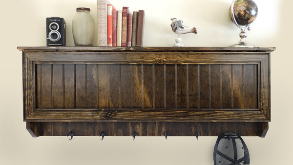 American Furniture Classics Model LRGCRDW Large Wall Hanging Coat Rack in Dark Walnut with Secret Locking Gun Concealment