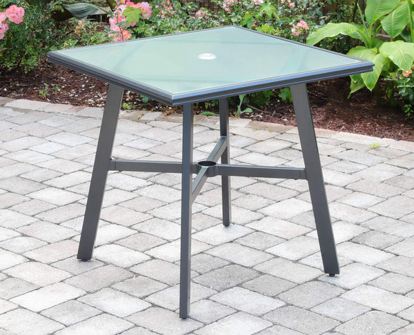 Hanover Aluminum 30" Square Top Bistro Table, Gunmetal/Glass