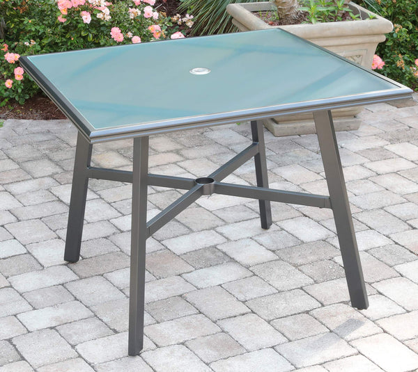 Hanover Aluminum 38" Square Top Dining Table, Gunmetal/Glass