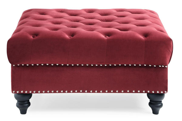 Glory Furniture Nola , Burgundy Ottoman, 19"H X 35"W X 35"D,
