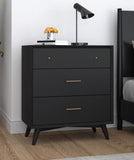 Alpine Furniture Flynn Mid Century Modern Wood 3 Drawer Small Chest in Black