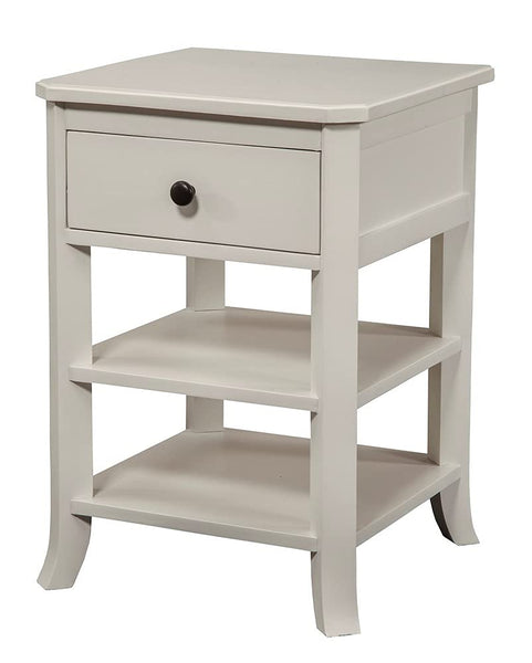Alpine Furniture Baker 1 Drawer Wood Nightstand with 2 Shelves in White