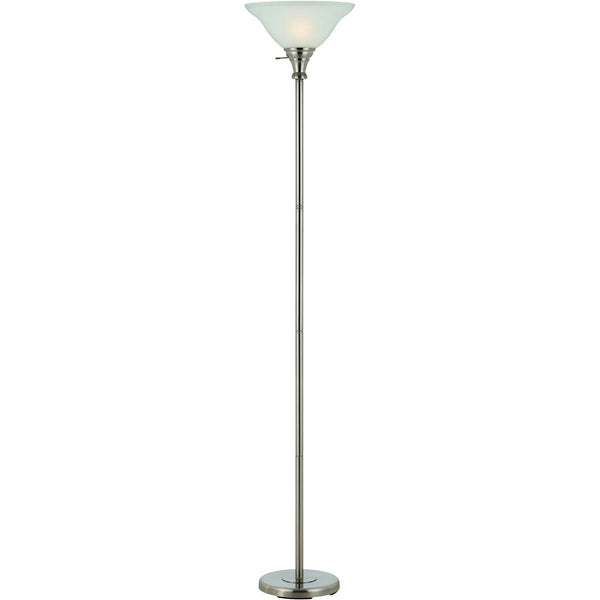 Cal 70" Height Metal Torchiere in Brushed Steel Round/Glass/Brushed Steel/Brushed Steel/150W/Lifestyle