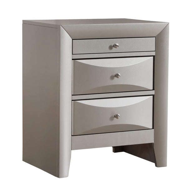 Glory Furniture Marilla 3-Drawer and Wood Nightstand Silver Painted