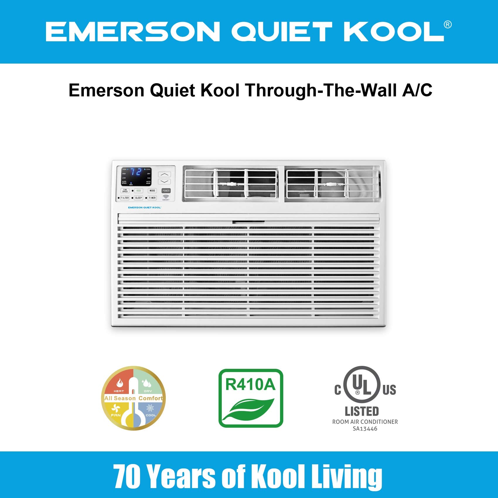 Emerson Quiet Kool 8,000 BTU 115V Smart Through-The-Wall Air Conditioner with Remote, Wi-Fi, and Voice Control | Energy Star | Cools Rooms up to 350 Sq.Ft. | 24H Timer | EATC08RSE1T, 8000 WiFi, White Emerson Quiet Kool 8,000 BTU 115V Smart Through-The-Wall Air Conditioner with Remote, Wi-Fi, and Voice Control | Energy Star | Cools Rooms up to 350 Sq.Ft. | 24H Timer | EATC08RSE1T, 8000 WiFi, White