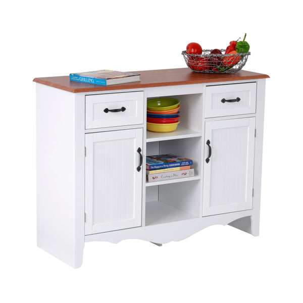 OS Home and Office Furniture Model 25305 Countryside Drawers and Two Doors Buffet, White