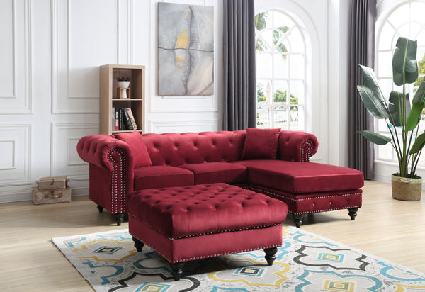 Glory Furniture Nola G0359B-SC Sofa Chaise ( 3 Boxes ) , BURGUNDY