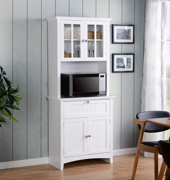 American Furniture Classics OS Buffet and Hutch with Framed Glass Doors and Drawer, Large, White