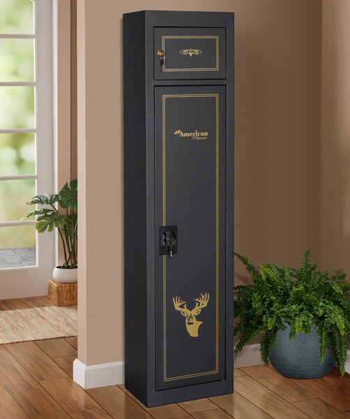 American Furniture Classics 906 Five Gun Metal Storage Cabinet with Separate Pistol Compartment