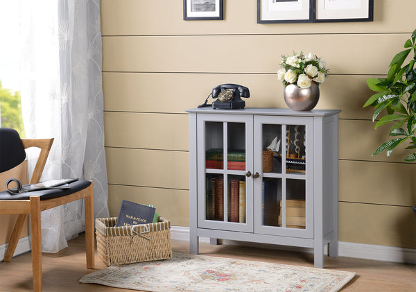 American Furniture Classics OS Home and Office Glass Door Accent and Display Cabinet, Dark Gray Paint