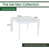 Hanover White Del Mar 38" Square Outdoor Aluminum Slat Dining Table, Weather-DELDNSQTBL-WHT