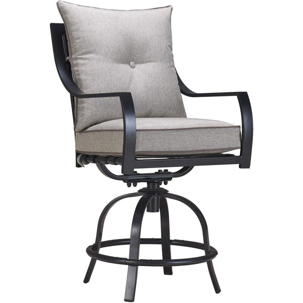 Hanover Lavallette 5-Piece Modern Outdoor Dining Set | 4 Counter-Height Swivel Chairs | UV Protected Cushions | 52'' Round Glass-Top Table | Weather Resistant Frame | Silver | LAVDN5PCBR-SLV