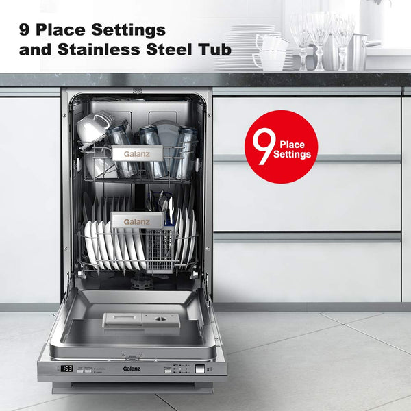 Galanz GLDW09TS2A5A Built in Dishwasher, 9 Place Setting, 18 Inch, 6 Cycles, 3 Options, Stainless Steel