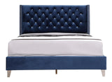 Glory Furniture Julie Velvet Upholstered Queen Bed in Navy Blue