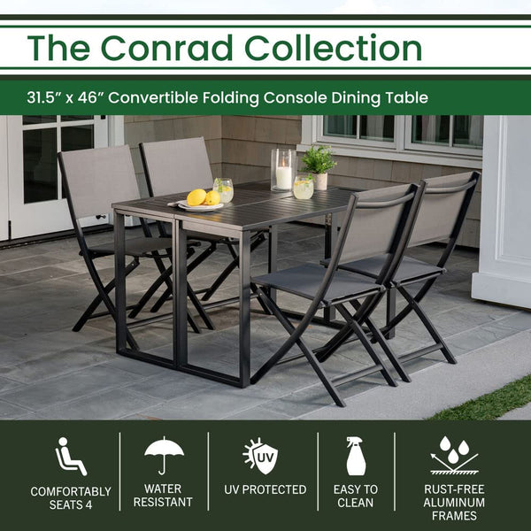 Hanover 31.5-in. x 46 Conrad 31.5" x 46" Folding Outdoor Console Dining Table, Aluminum Frames, Gray, All-Weather-CONDNSQTBL