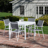Hanover White Del Mar 38" Square Outdoor Aluminum Slat Dining Table, Weather-DELDNSQTBL-WHT