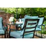 Hanover Lavallette 5-Piece Modern Outdoor Dining Set with 9 ft. Umbrella | 4 UV Protected Cushioned Chairs | Square Glass-Top Table | Weather Resistant Steel Frame | Ocean Blue | LAVDN5PC-BLU-SU