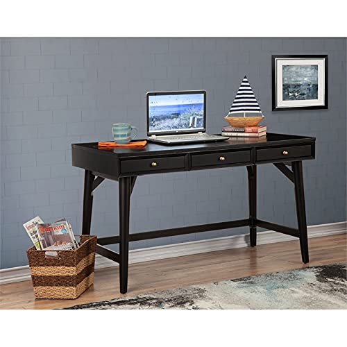 Alpine Furniture Flynn Large Wood 3 Drawer Desk in Black