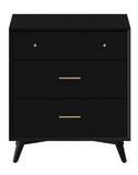 Alpine Furniture Flynn Mid Century Modern Wood 3 Drawer Small Chest in Black