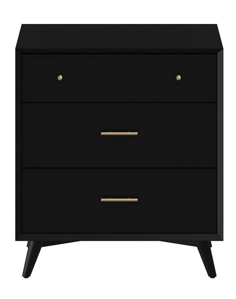 Alpine Furniture Flynn Mid Century Modern Wood 3 Drawer Small Chest in Black