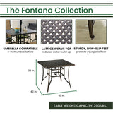 Hanover Fontana 5-Piece Outdoor High-Dining Patio Set, 4 Sling Swivel Counter-Height Chairs, 42" Square Cast Aluminum Table, 9' Umbrella, and Umbrella Base, Brushed Bronze Finish, Rust-Resistant