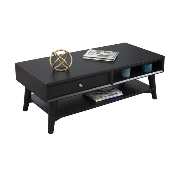 Alpine Furniture Flynn Wood 1 Drawer Coffee Table in Black