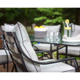 Hanover Lavallette 5-Piece Modern Outdoor Dining Set with 9 ft. Umbrella | 4 UV Protected Cushioned Chairs | 52'' Round Glass-Top Table | Weather Resistant Frame | Silver| LAVDN5PCRD-SLV-SU, Gray