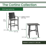 Hanover Cortino 5-Piece Commercial-Grade Counter-Height Dining Set with 4 Aluminum Back Chairs and a 38-in. Slat-Top Table, Gray
