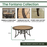 Hanover FNTDN7PCRDTN Fontana 7-Piece Outdoor Patio Dining Set, 6 Sling Stationary Chairs and 60" Round Tile Table, Brushed Finish, Rust-Resistant, All-Weather-FNTDN7PCRDTN, Tan/Bronze