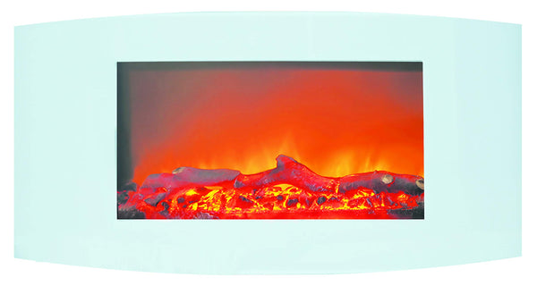 Cambridge Callisto 35 in. Wall-Mount Electric Fireplace with White Curved Panel and Realistic Log Display, CAMBR35WMEF-2WHT