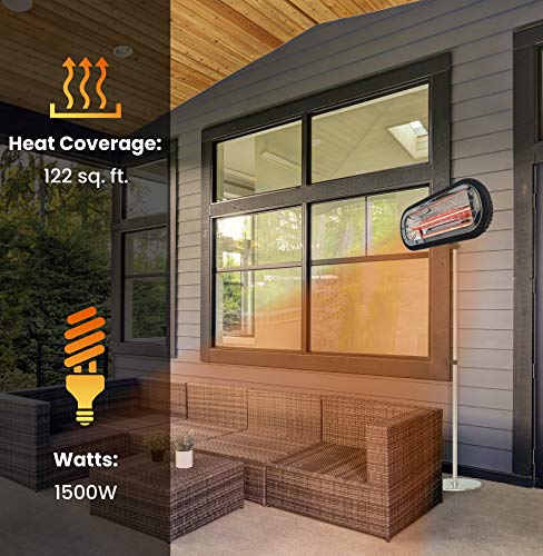 Hanover 1500W 18'' Portable Electric Infrared Halogen Heat Lamp with Mounting Bracket and Stand | Powerful Heating for Outdoor Areas up to 122 Sq. Ft. | Ideal for Porch, Garage, Workshop, Patio