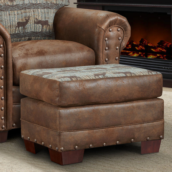 American Furniture Classics Model 8500-90 Deer Teal Tapestry Lodge Ottoman, Brown