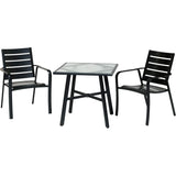 Hanover Cortino 3-Piece Grade Bistro Set with 2 Aluminum Slat-Back Dining Chairs Commercial Outdoor Furniture, Gunmetal
