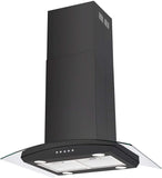 Ducted Stainless Steel Kitchen Island Range Hood Tempered Glass 3 Speed Black