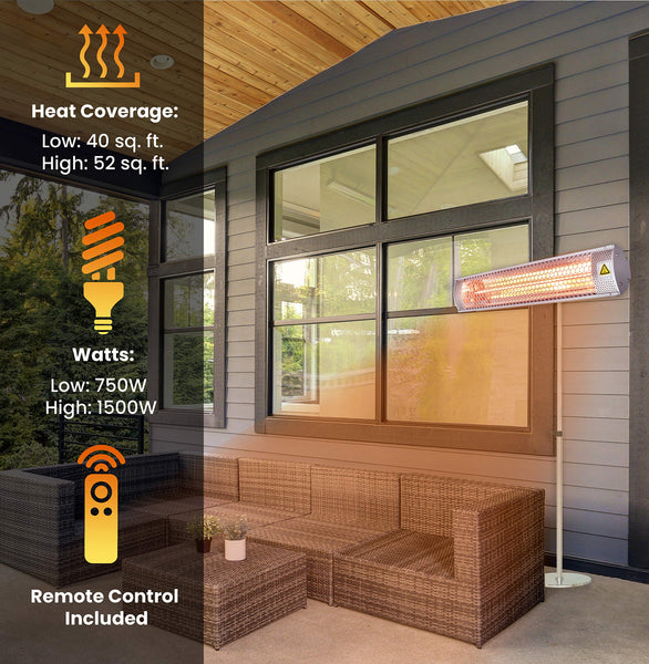 Hanover 1500W 16.5'' Portable Electric Infrared Halogen Heat Lamp with Mounting Bracket and Stand | Powerful Heating for Outdoor Areas up to 52 Sq. Ft. | Ideal for Porch, Garage, Workshop, Patio