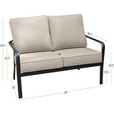 Hanover Cortino Grade Aluminum Loveseat with Plush Sunbrella Cushions, CORTLVST-GMASH Commercial Outdoor Furniture, Gunmetal/Ash