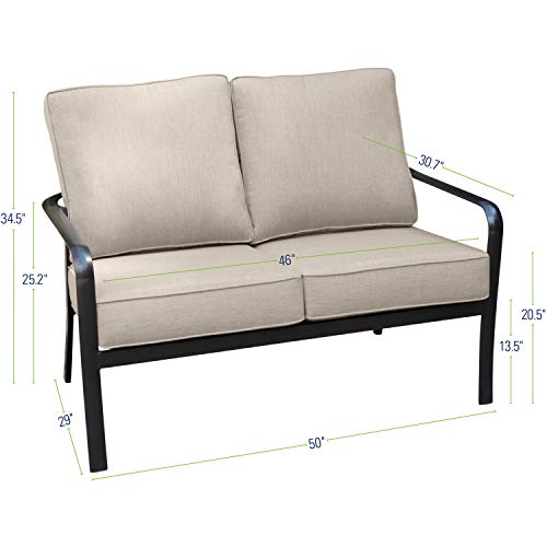 Hanover Cortino Grade Aluminum Loveseat with Plush Sunbrella Cushions, CORTLVST-GMASH Commercial Outdoor Furniture, Gunmetal/Ash