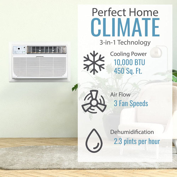 Keystone 10,000 BTU 115V Through-The-Wall Air Conditioner | Energy Star | Follow Me LCD Remote Control | Dehumidifier | Sleep Mode | 24H Timer | AC for Rooms up to 450 Sq. Ft. | KSTAT10-1C