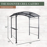 Hanover Outdoor Grill Gazebo 7.5' x 4.9' Hard Top Aluminum with Built-in Shelves, BBQ, UV Protected, HANGRGAZ-Gry