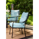 Hanover Lavallette 5-Piece Modern Outdoor Dining Set with 9 ft. Umbrella | 4 UV Protected Cushioned Chairs | Square Glass-Top Table | Weather Resistant Steel Frame | Ocean Blue | LAVDN5PC-BLU-SU